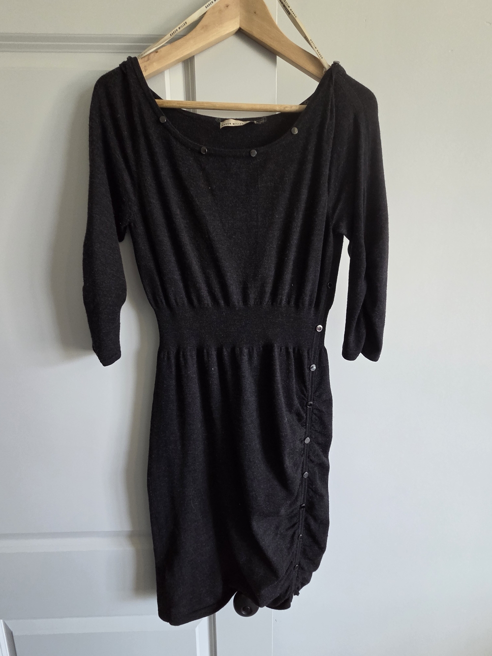 Karen Millen Dark Charcoal Button-Detail Knit Dress